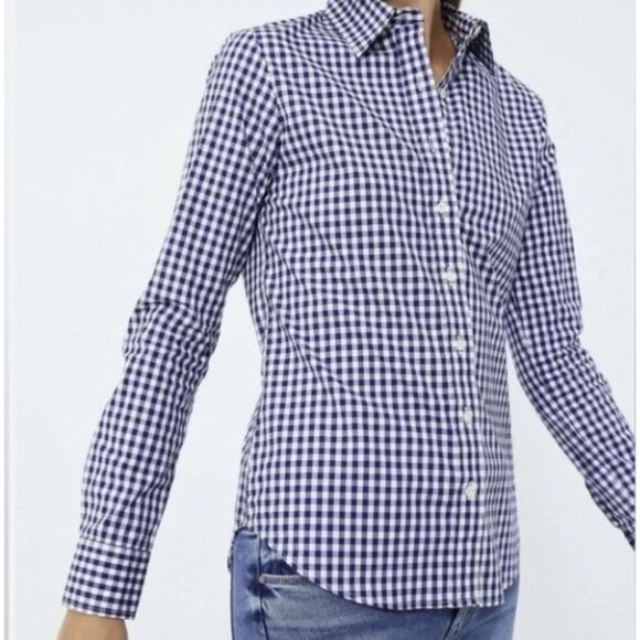 NWT UNTUCKit Ladies Plaid Button Up Long sleeve‎ Shirt Blue/White Belleza Size 2 - Picture 2 of 5